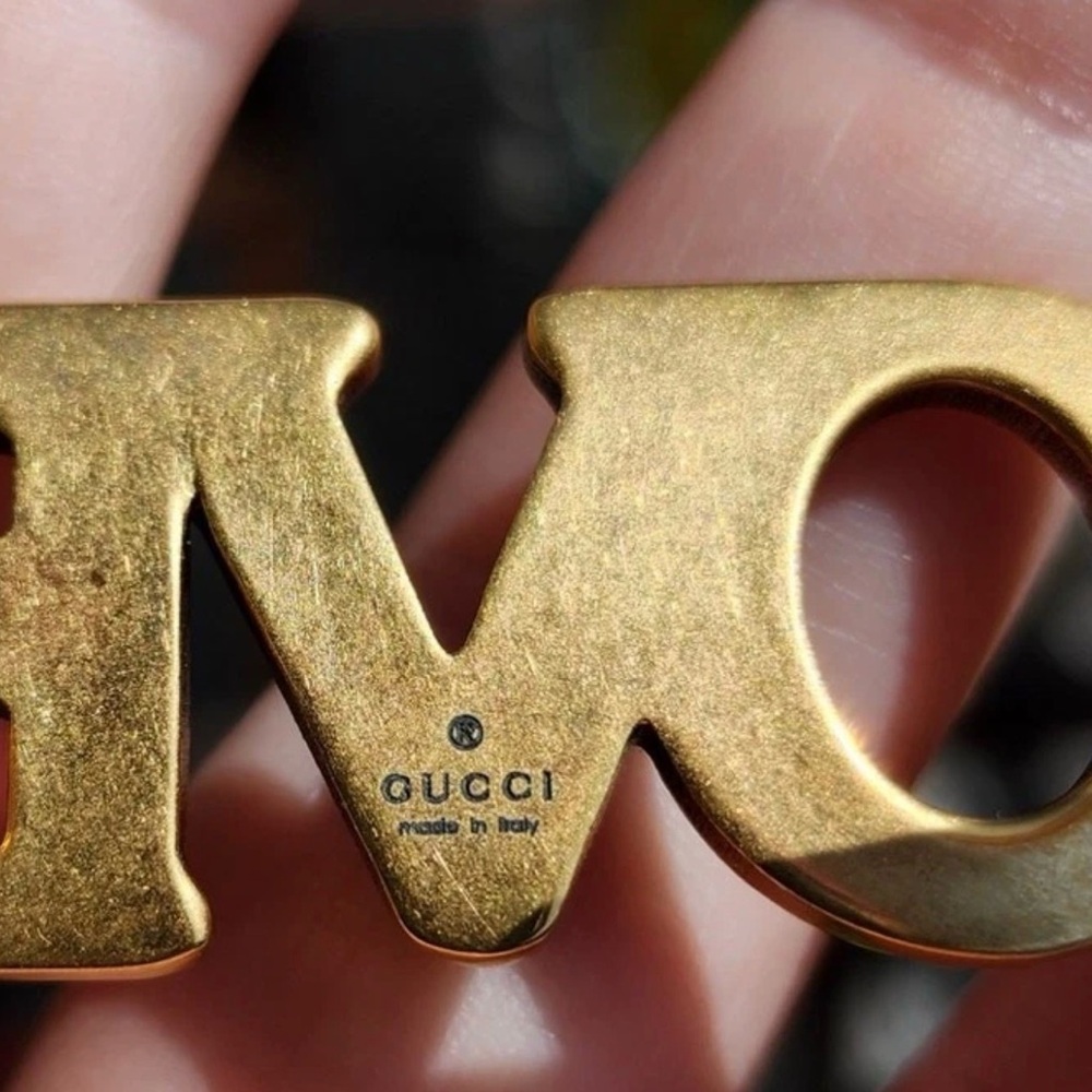 Gucci Gold Multicolor Crystal 'LOVED' Bracelet Cuff signed authentic. Listing B - Picture 8 of 9